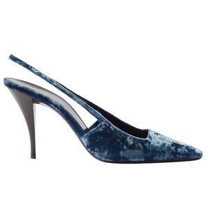 SAINT LAURENT Blade 90 Velvet Slingback Pumps in Blue 37
